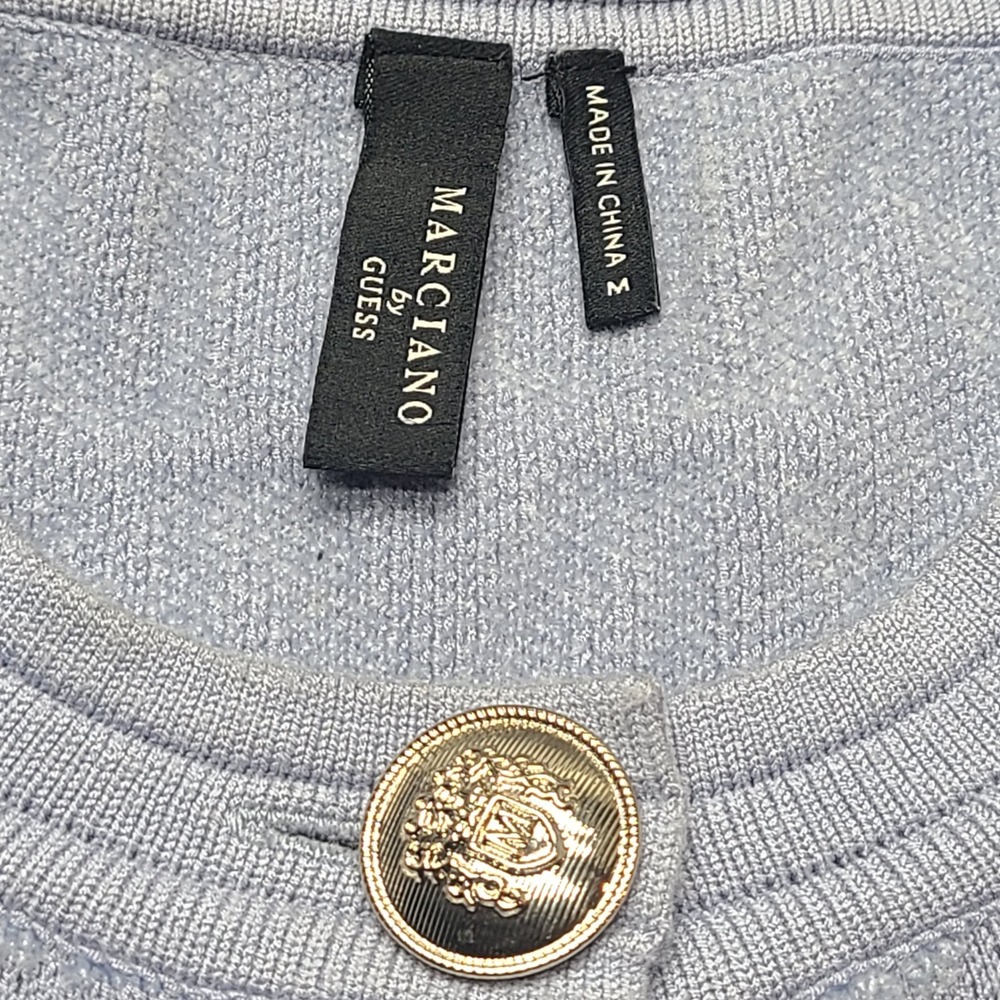 Marciano Guess Sweater Skirt Set Womens M/L Blue Excellent Monogram Gold Button - Picture 8 of 11